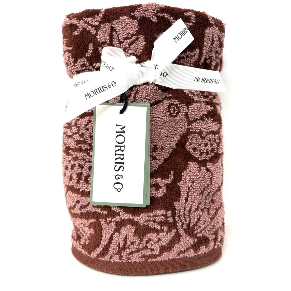 William Morris Co Hand Towels Strawberry Thief Pink Rust Velour NWT Set Of 2
